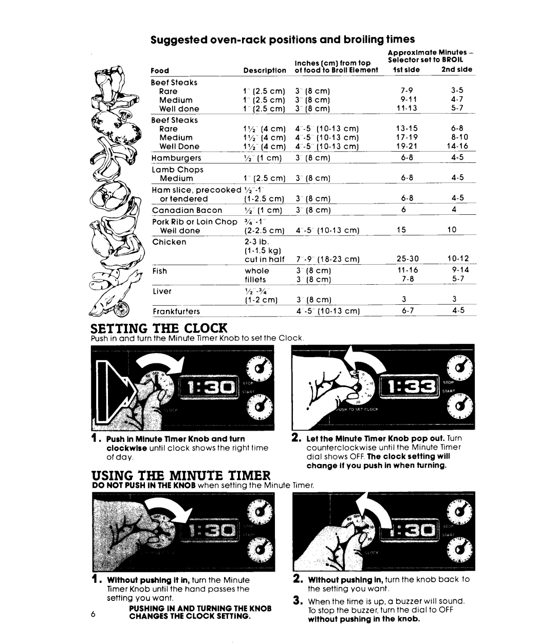 Whirlpool RB17UPXL warranty Setting the Clock, Using the Minute Timer 