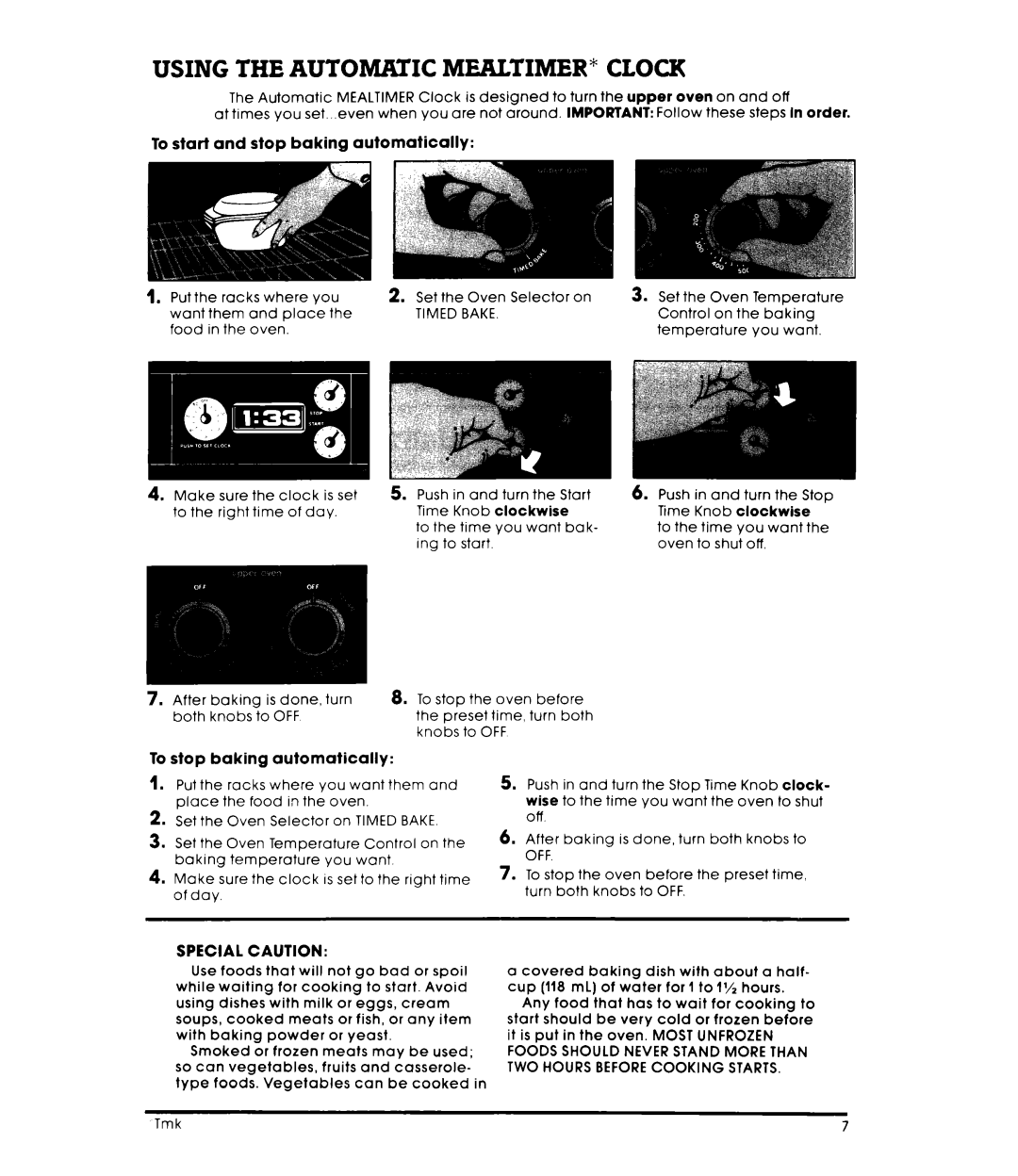 Whirlpool RB17UPXL warranty Using the Automatic MEALIIMER* Clock, Special Caution, Timed Bake 