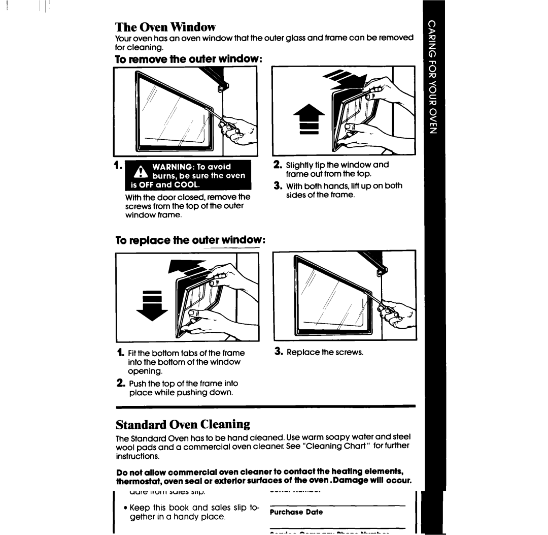 Whirlpool RB2000XV manual Oven Window, Standard Oven Cleaning, To remove the outer window, To replace the outer window 