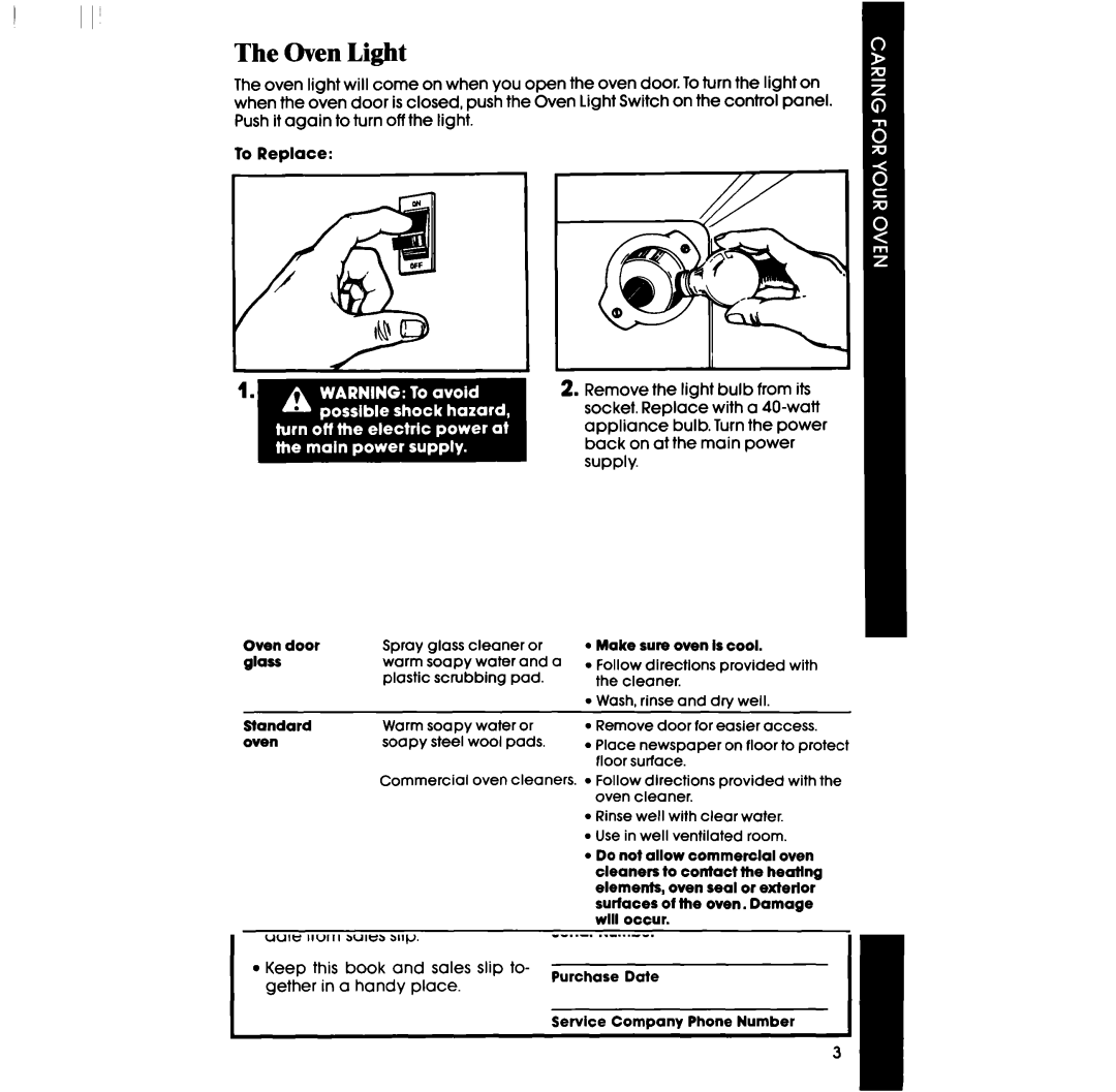 Whirlpool RB2000XV manual Oven Light, To Replace 