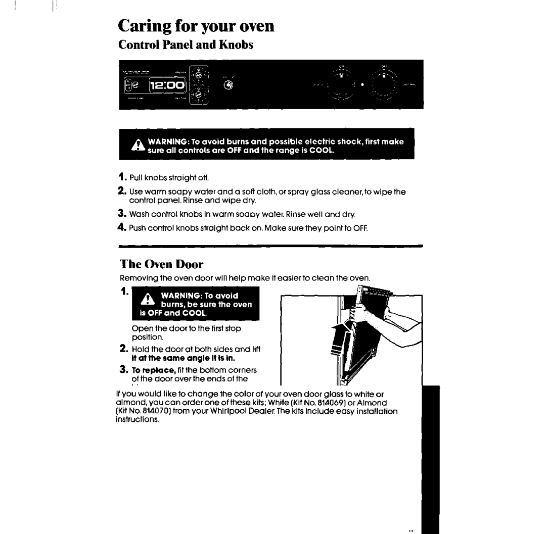 Whirlpool RB2200XV manual Caring for your oven, Control Panel and Knobs, Oven Door 