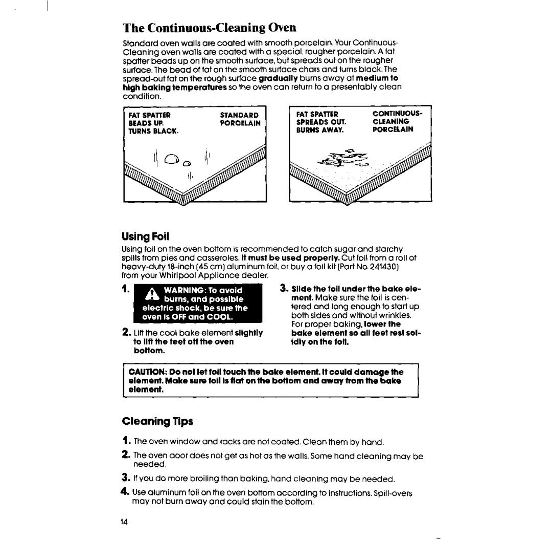 Whirlpool RB2200XV manual Continuous-Cleaning Oven, Foil, Cleaning Tips, Using, It must be used 