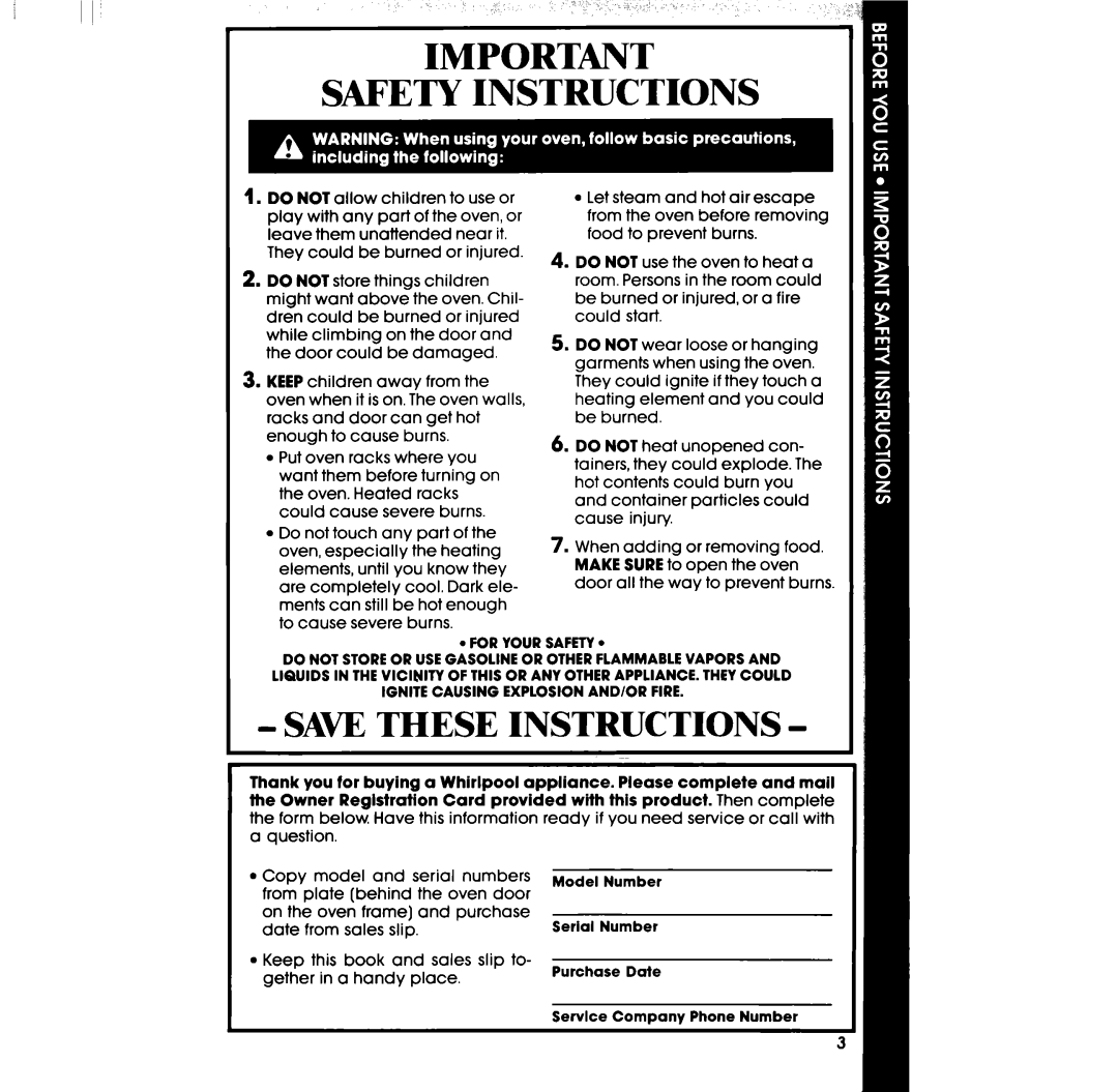 Whirlpool RB2200XV manual Safety Instructions 