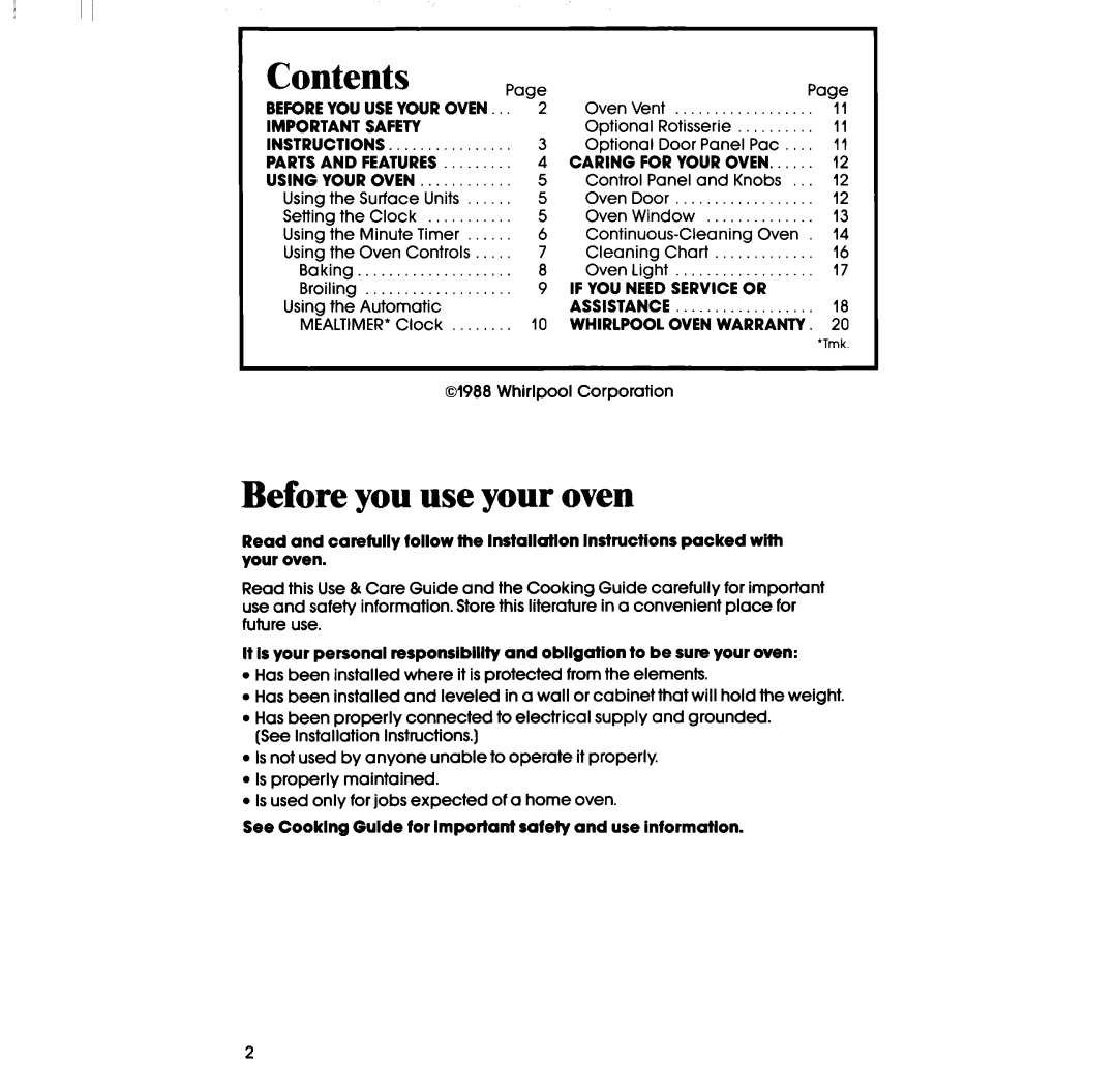 Whirlpool RB2200XV manual Before you use your oven, Contents 