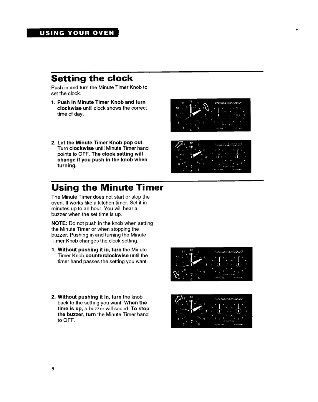 Whirlpool RB220PXB important safety instructions Setting the clock, Using the Minute Timer 