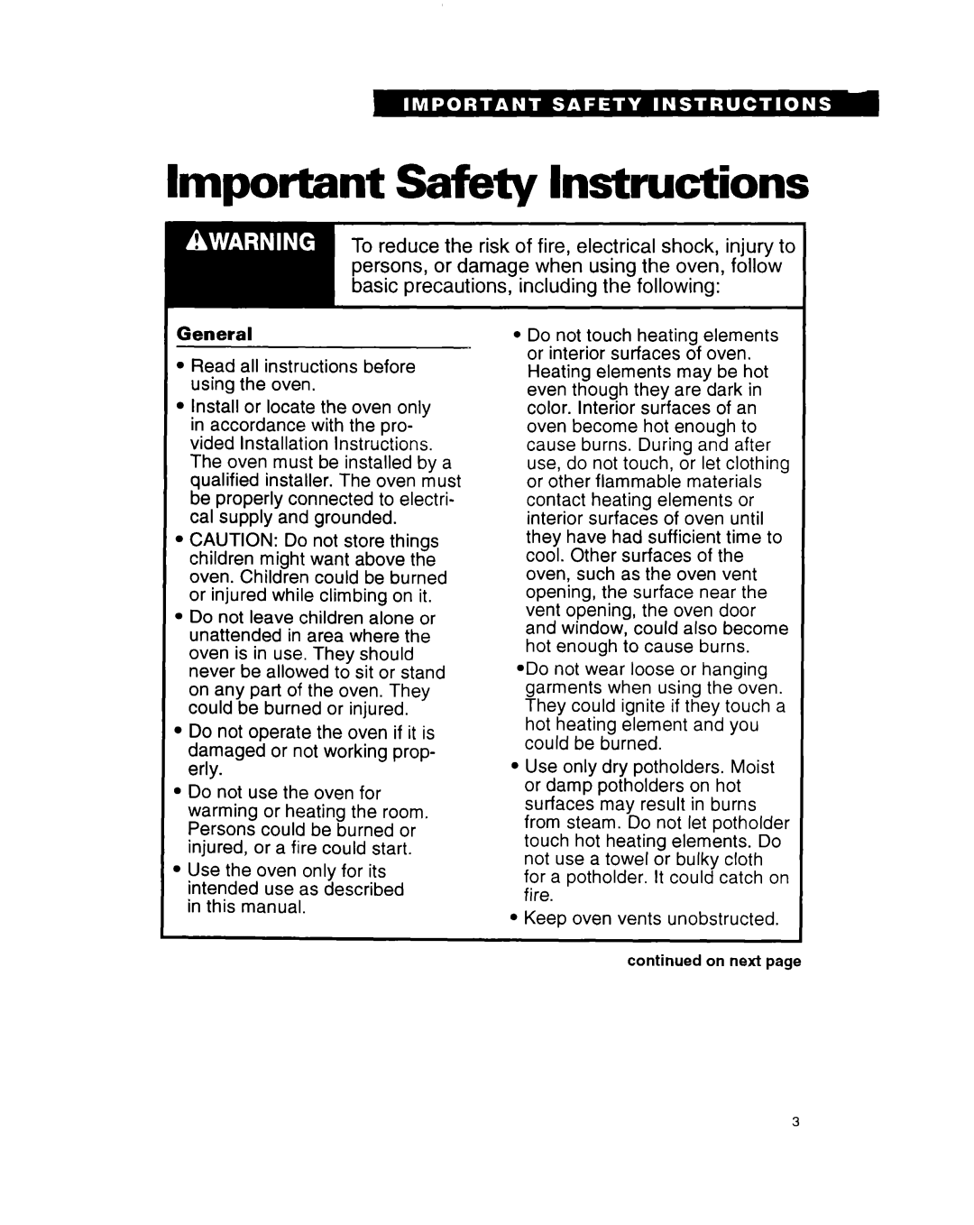 Whirlpool RB220PXB Important Safety Instructions, damaged or not working prop, intended use as described 