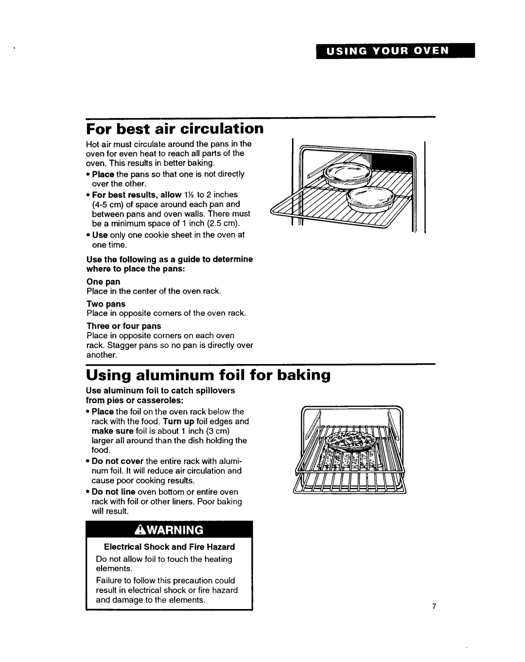 Whirlpool RB220PXB important safety instructions For best air circulation, Using aluminum foil for baking 
