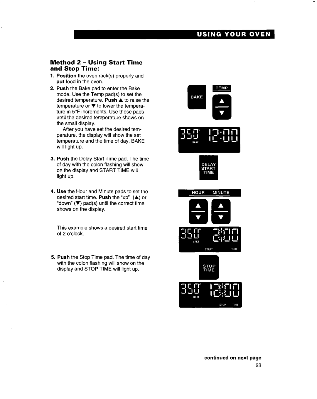 Whirlpool RB16 PXB, RB260PXB, RB770PXB, RB270PXB, RB760PXB, RB170PXB warranty Method 2 Using Start Time Stop Time 