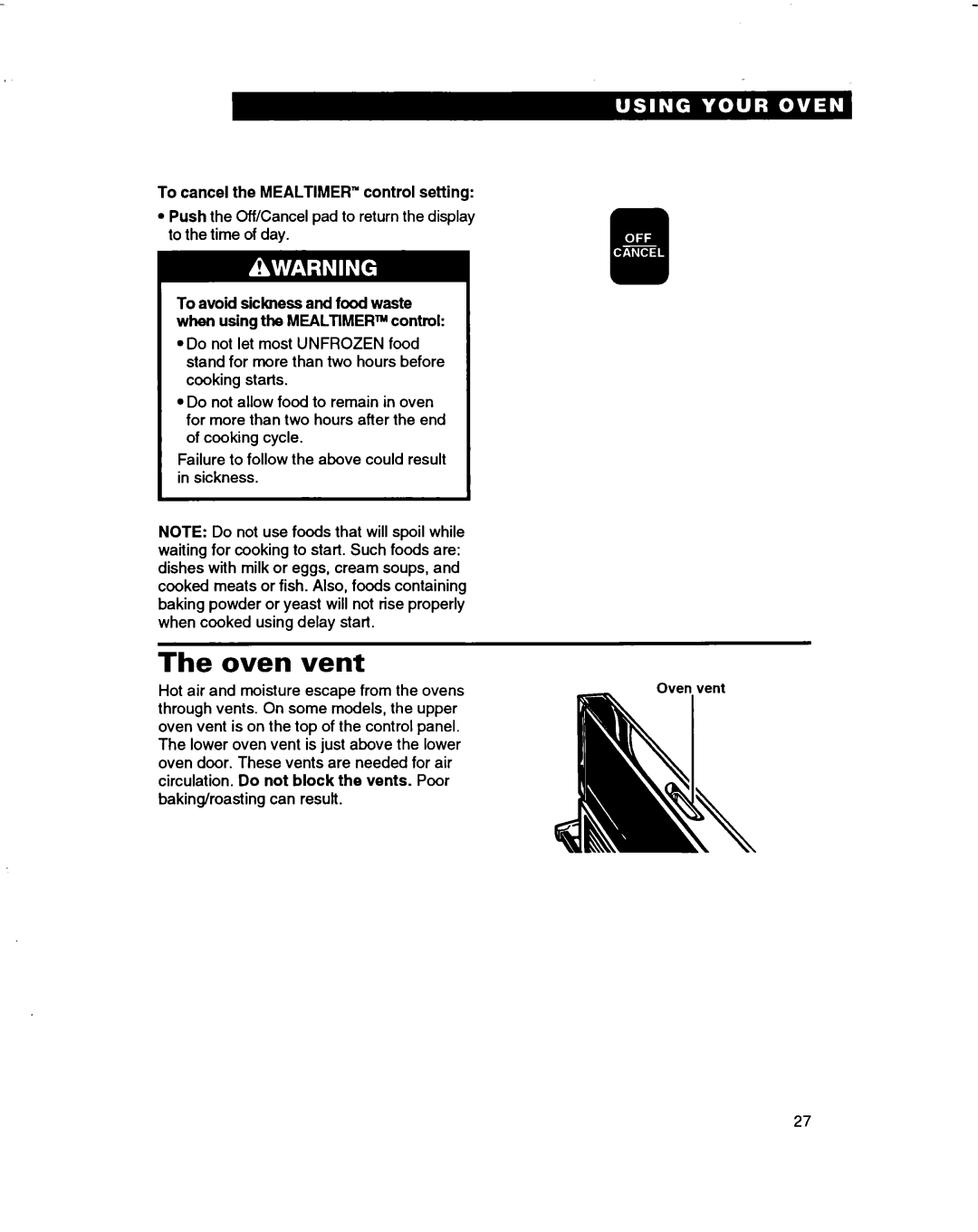 Whirlpool RB760PXB, RB260PXB, RB770PXB, RB270PXB, RB170PXB, RB16 PXB warranty Oven vent 