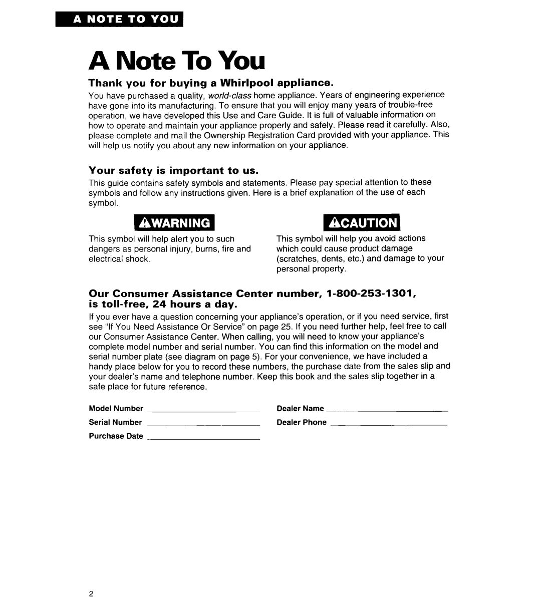 Whirlpool RB262PXA important safety instructions Thank you for buying a Whirlpool appliance, Your safety is important to us 