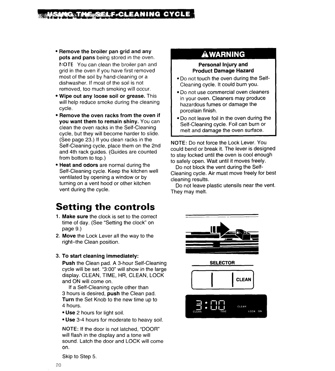 Whirlpool RB262PXA important safety instructions Setting the controls 