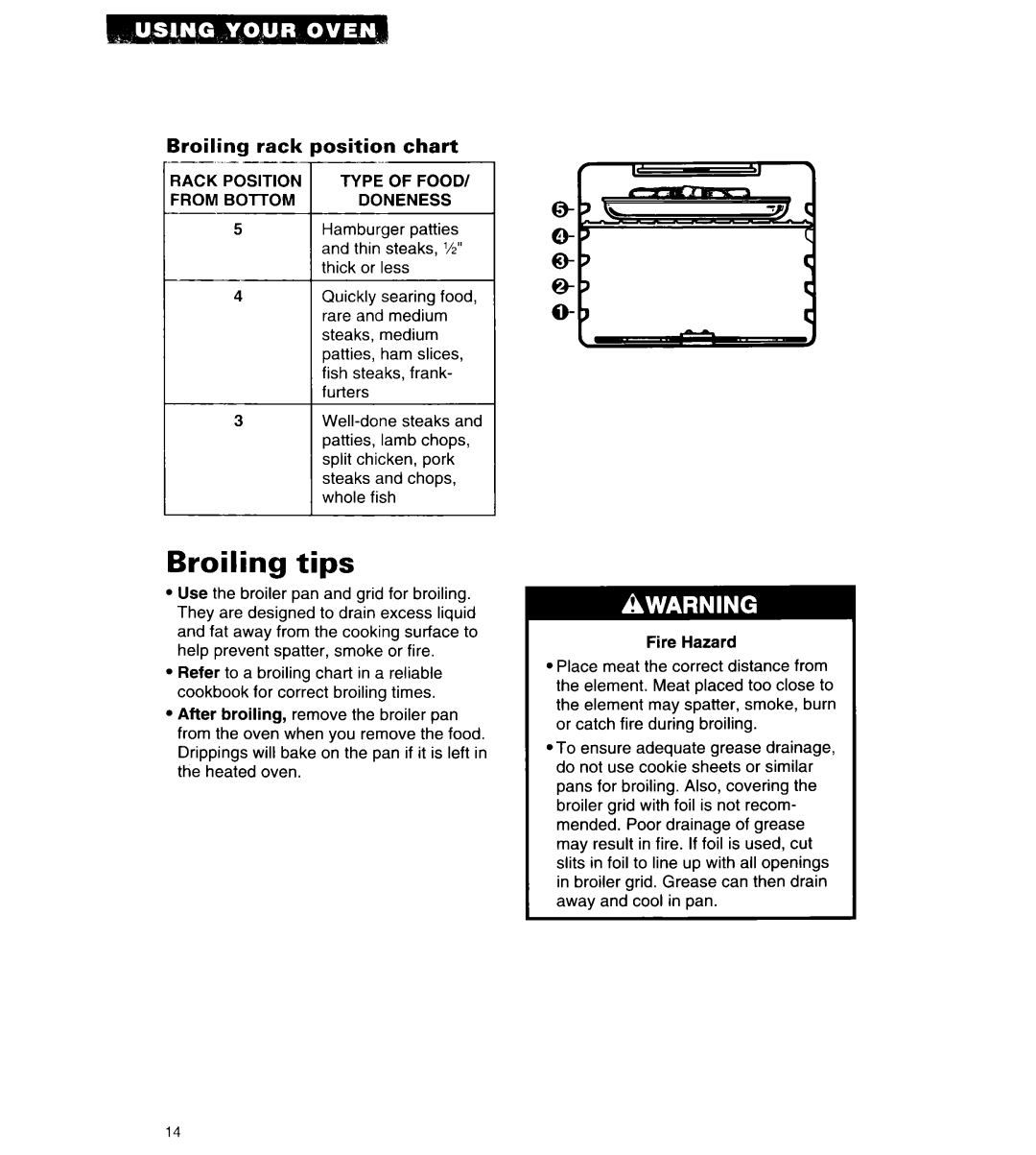 Whirlpool RB262PXA important safety instructions Broiling tips, Broiling rack position chart ~~~ 