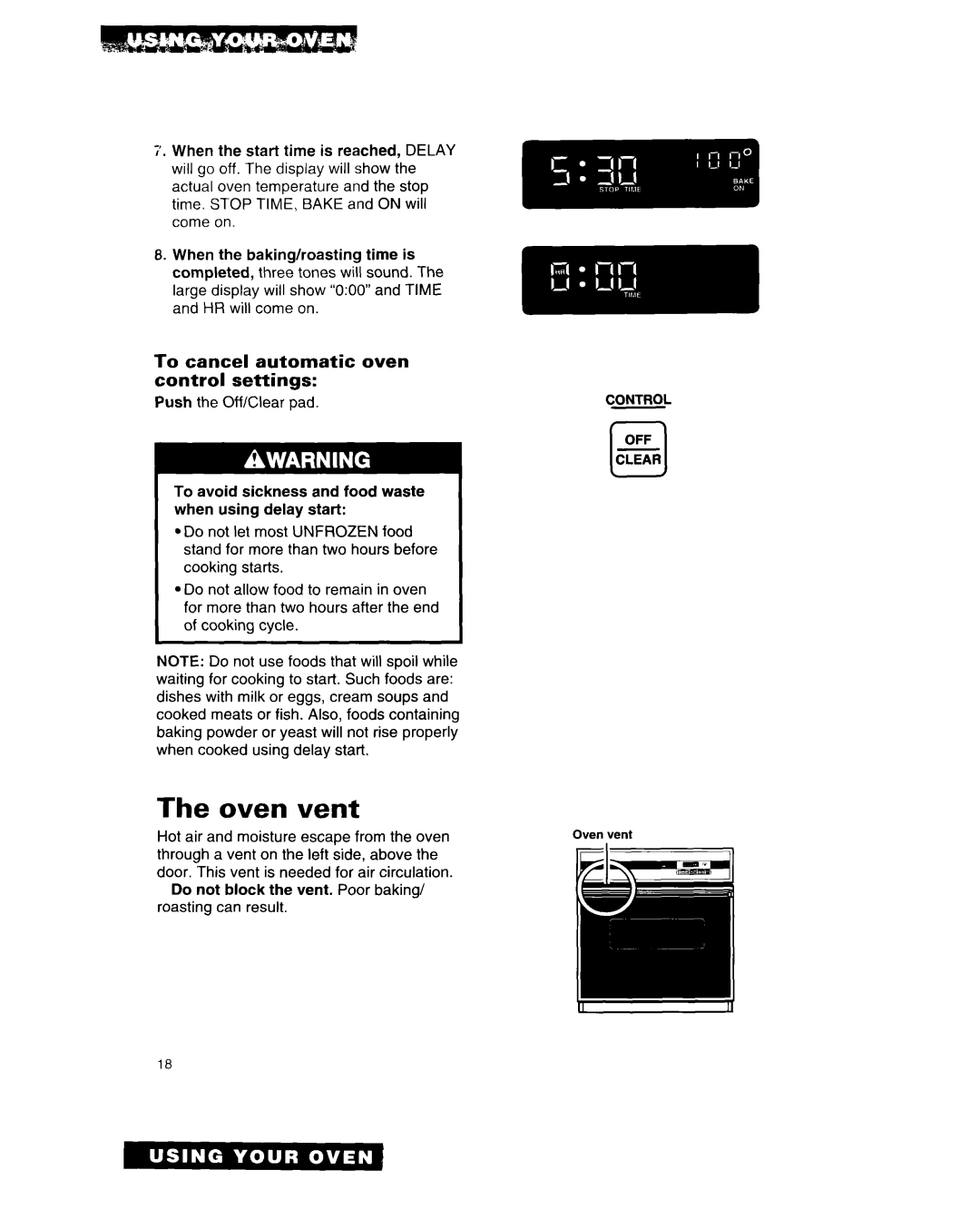 Whirlpool RB262PXA important safety instructions The oven vent, To cancel automatic oven control settings 