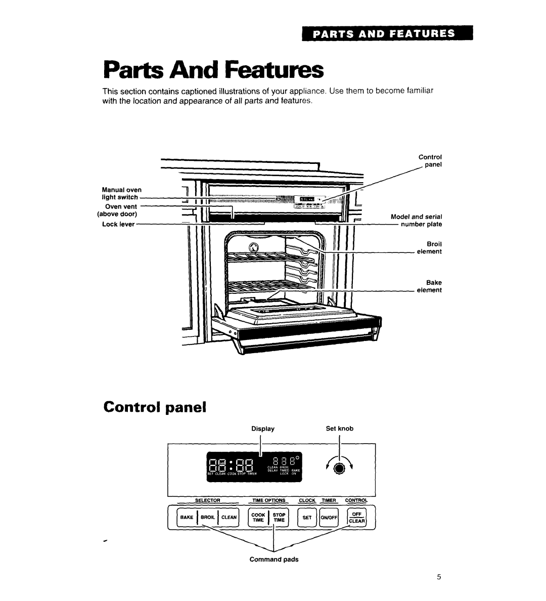 Whirlpool RB262PXA important safety instructions Parts And Features, Control panel 