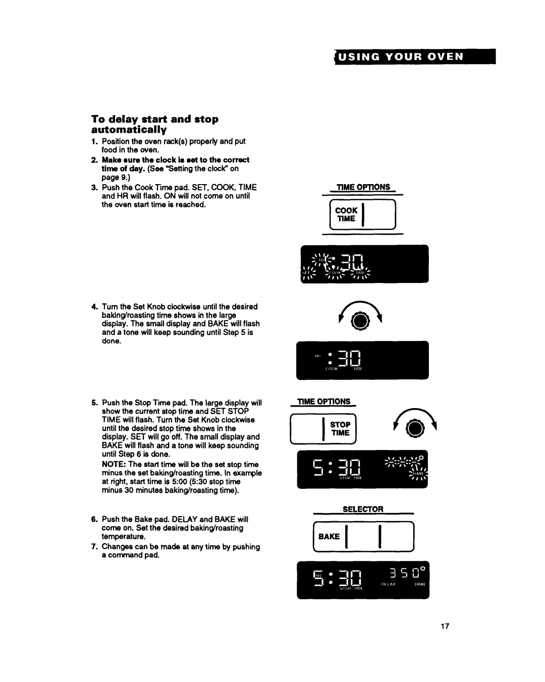 Whirlpool RB262PXY warranty To delay start and stop automatically, Time Options Selector 