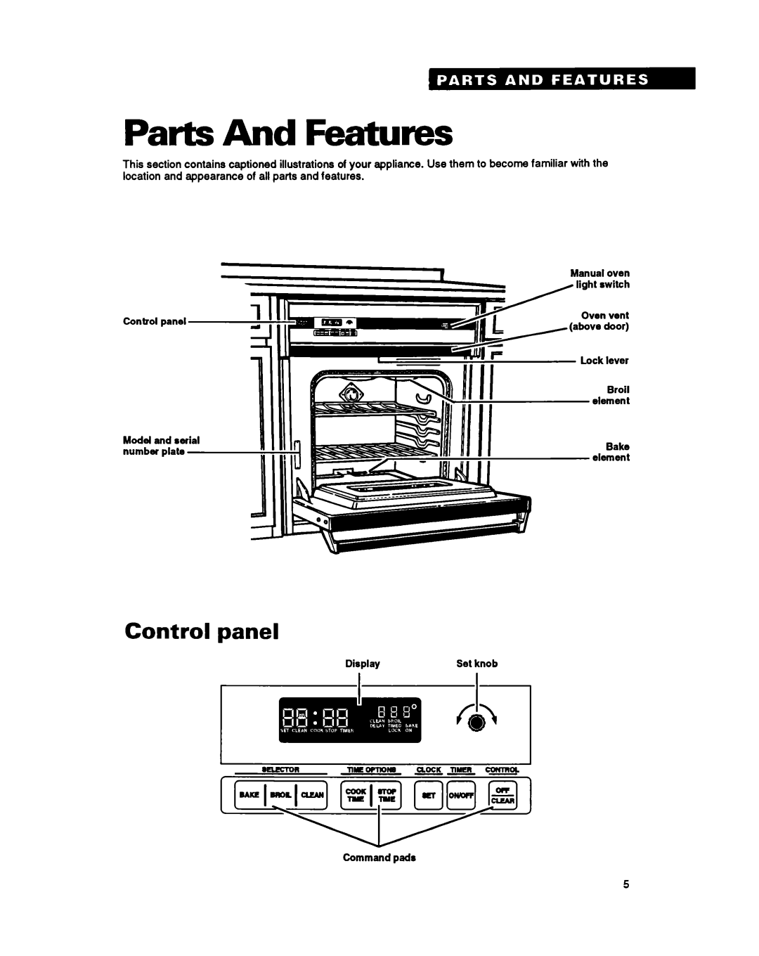 Whirlpool RB262PXY warranty Parts And Features, Control panel 