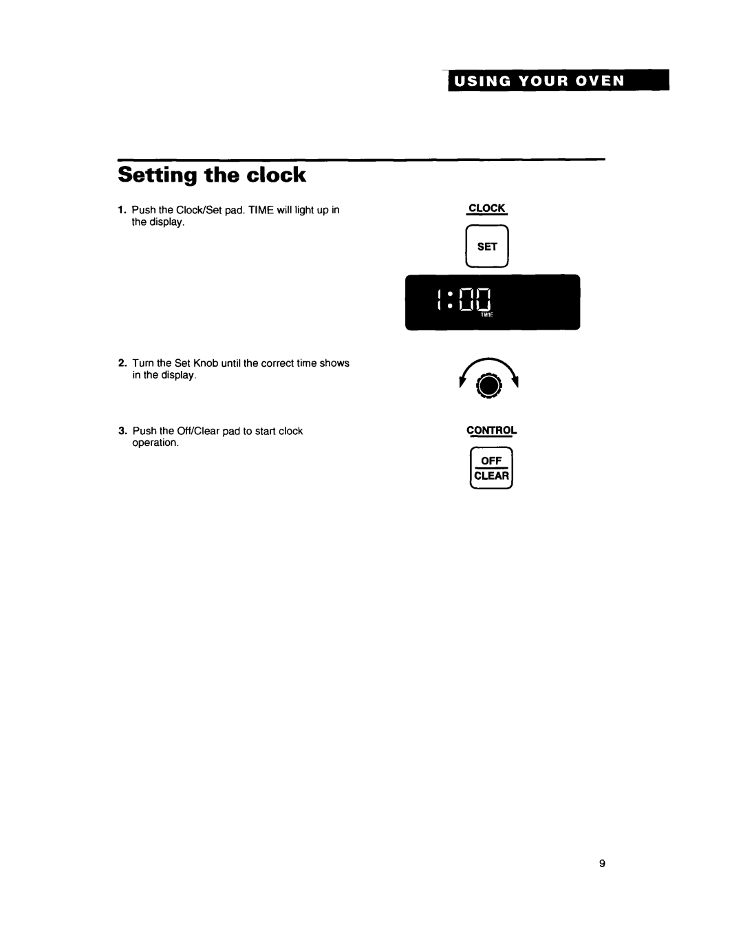 Whirlpool RB262PXY warranty Setting the clock, Clock Uset Control 