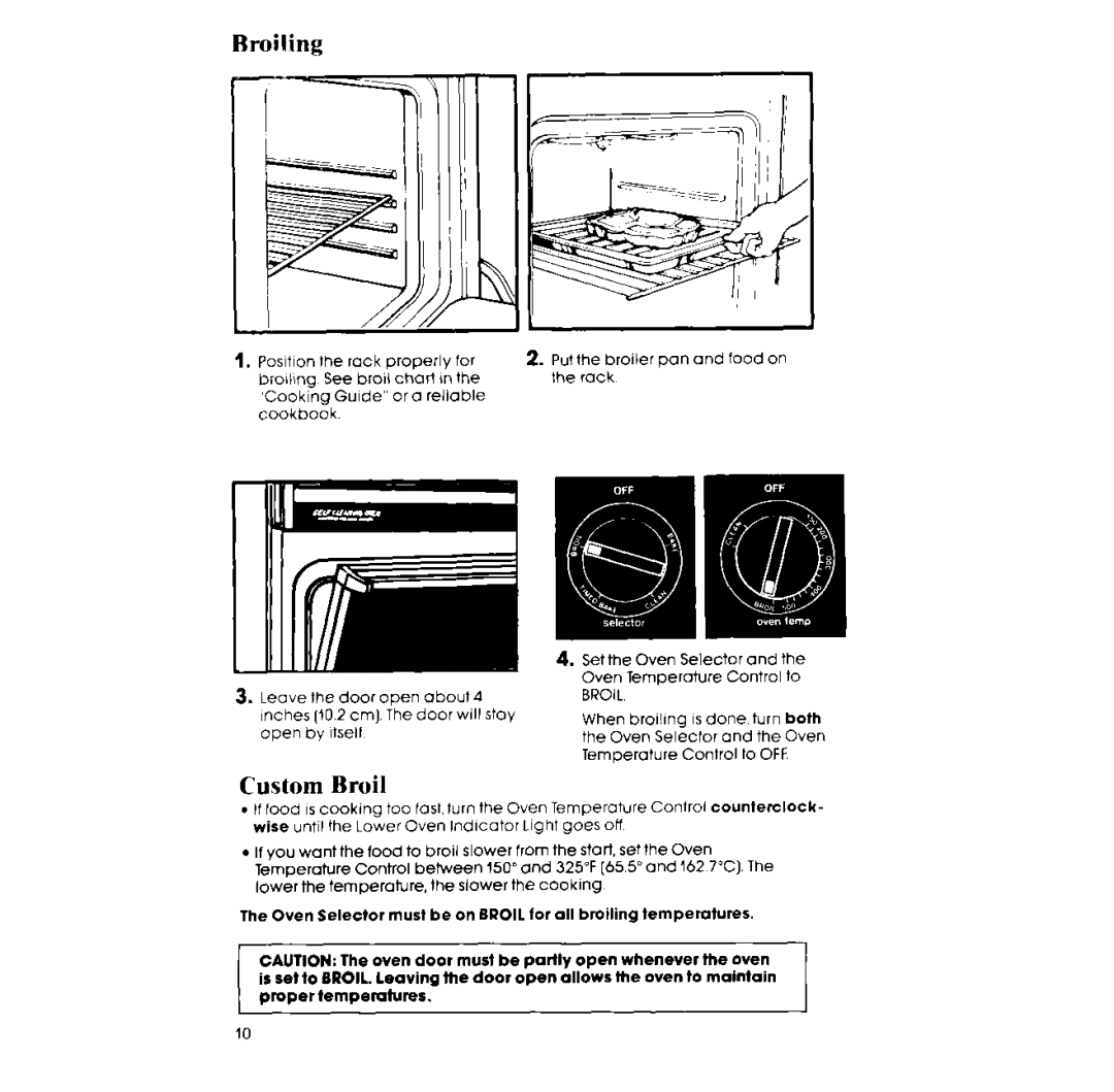 Whirlpool RB265PXK manual Broiling, Custom Broil 