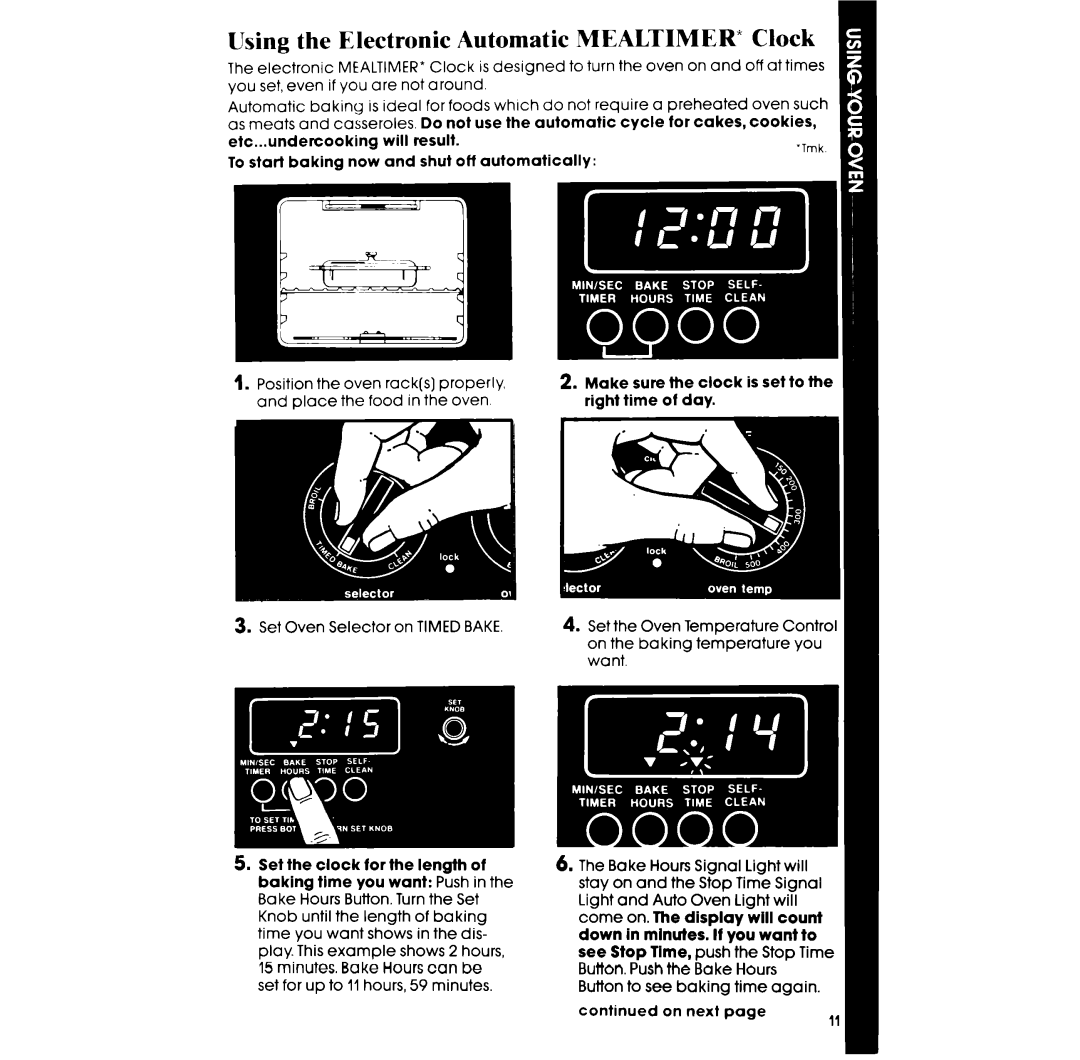 Whirlpool RB265PXK manual Using the Electronic Automatic MEALTIMER* Clock 