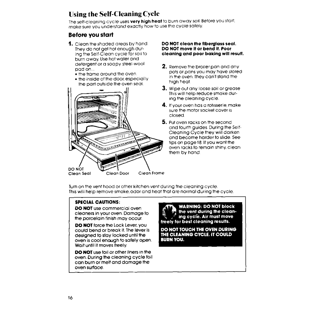 Whirlpool RB265PXK manual Using the Self-Cleaning Cycle, Before you start, Special Cautions 