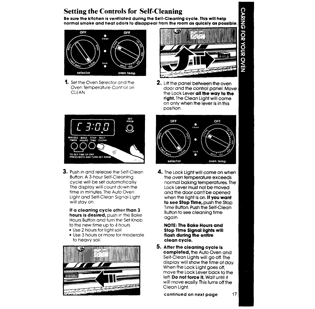 Whirlpool RB265PXK manual Setting the C, Clean 