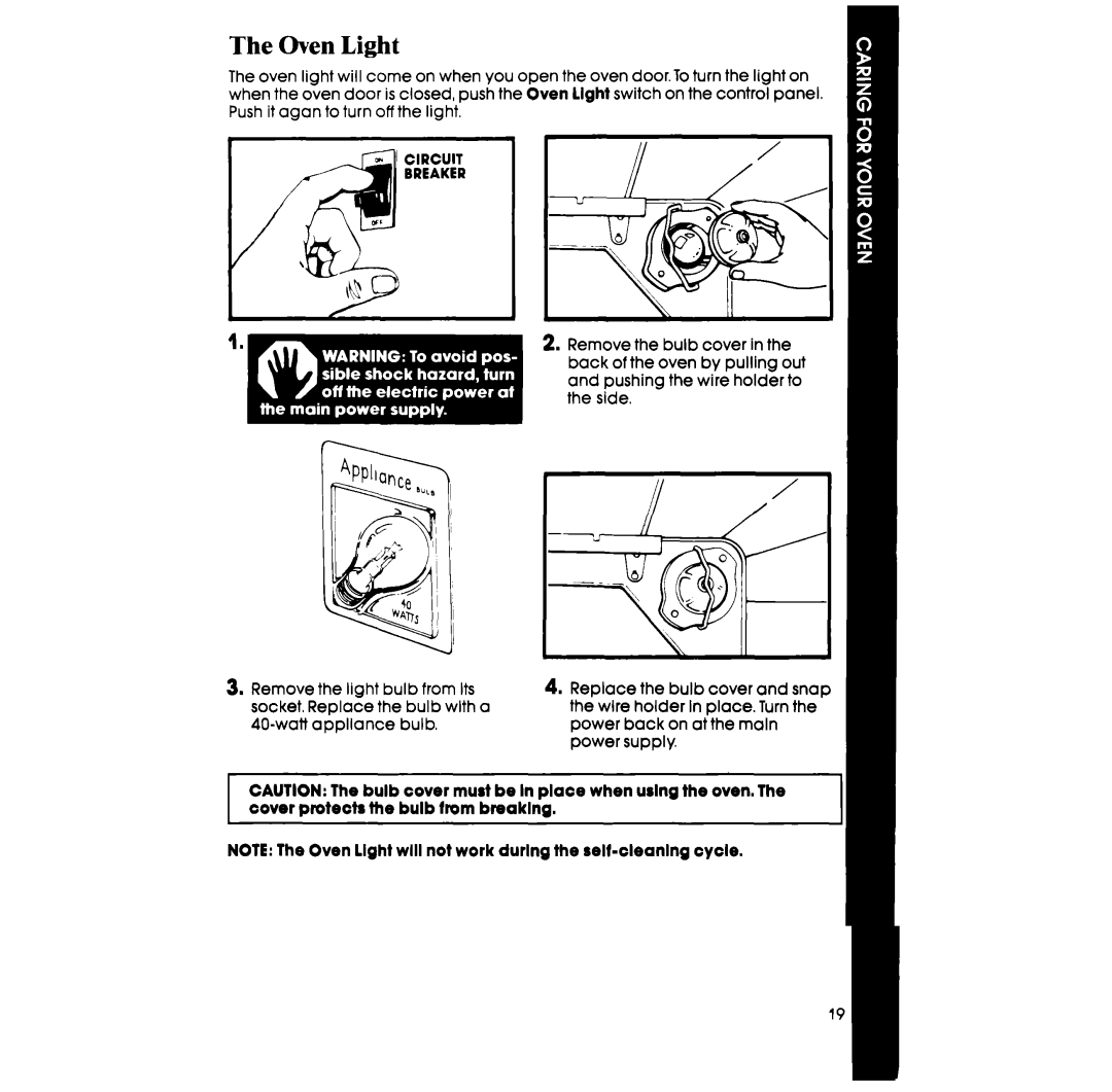 Whirlpool RB265PXK manual Oven Light 