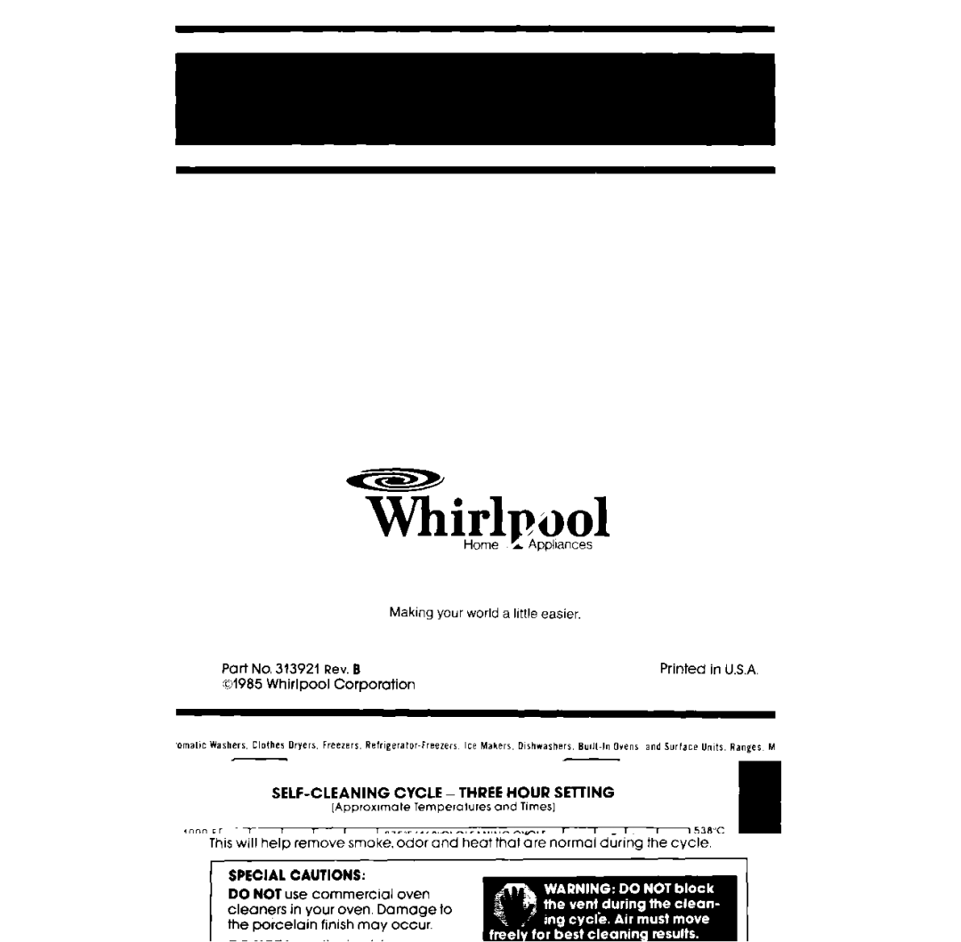 Whirlpool RB265PXK manual Whirlpool 