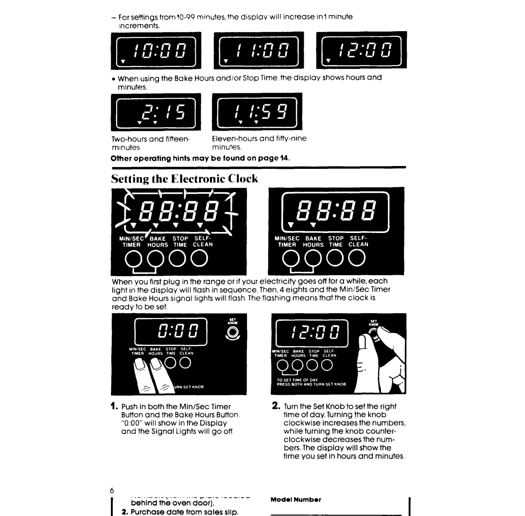 Whirlpool RB265PXK manual Setting the Electronic Clock 