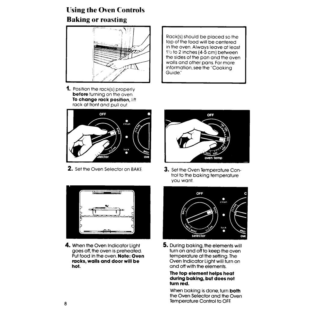 Whirlpool RB265PXK manual Using the Oven Controls Baking or roasting 