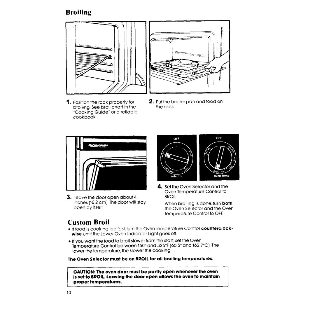 Whirlpool RB265PXK manual Broiling, Custom Broil 