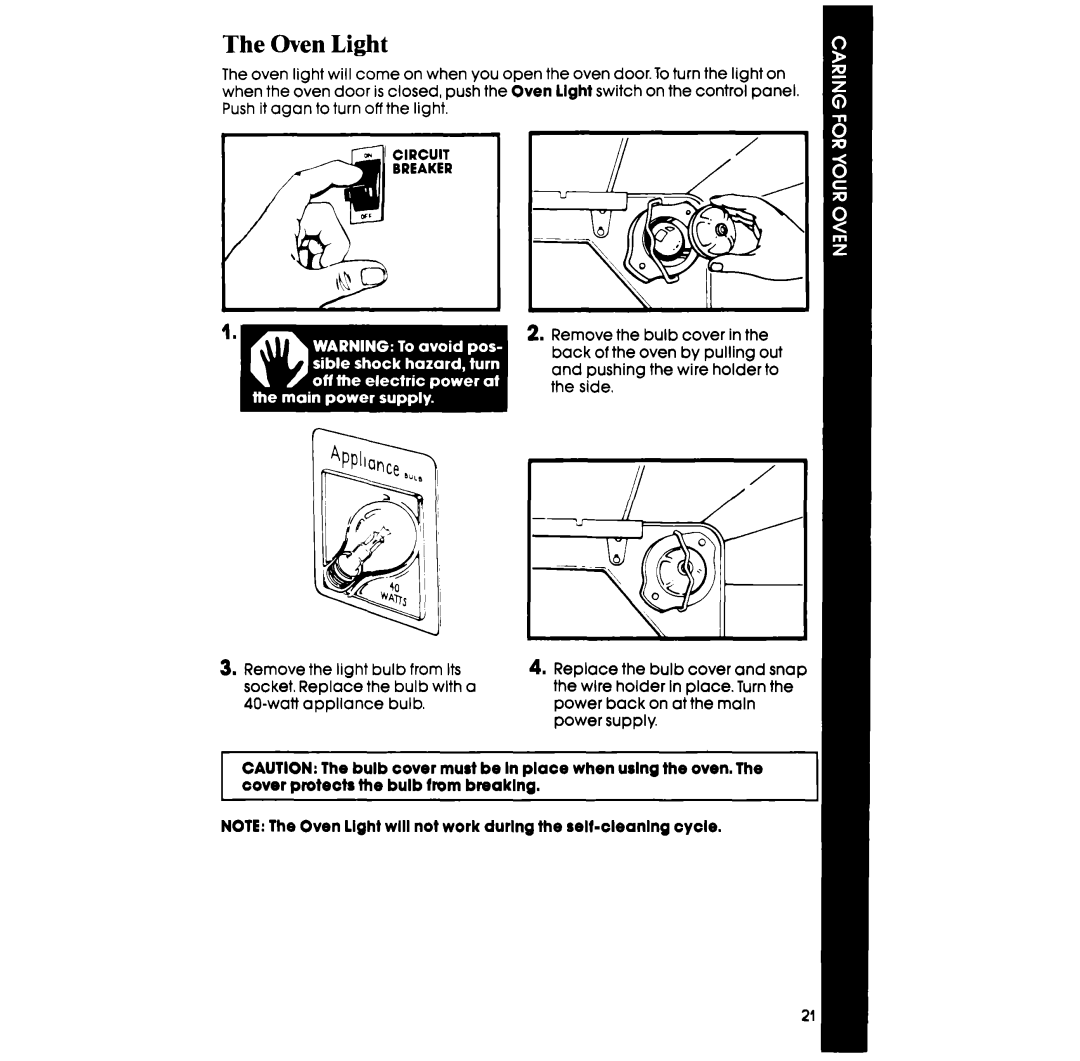 Whirlpool RB265PXK manual The Oven Light 