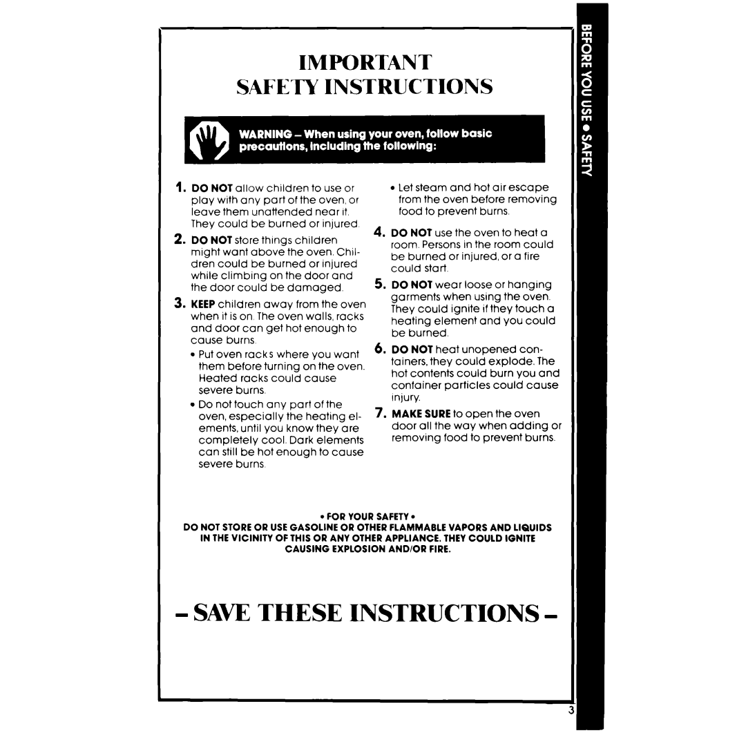 Whirlpool RB265PXK manual Saw These Instructions, SAFk TY INSTRUCTIONS 