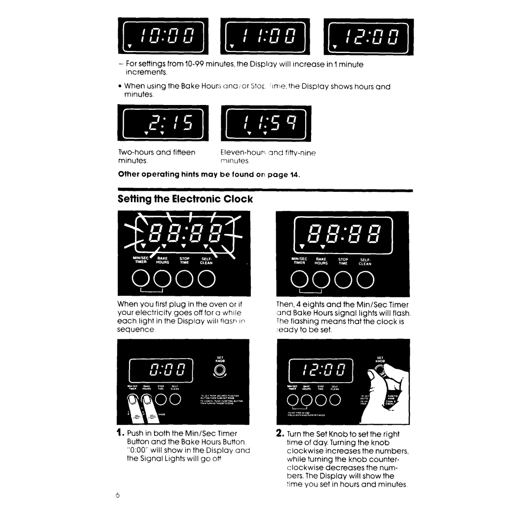 Whirlpool RB266PXV, RB265PXV manual Setting the Electronic Clock 