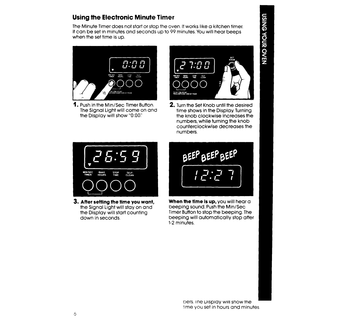 Whirlpool RB265PXV, RB266PXV manual Using the Electronic Minute Timer 