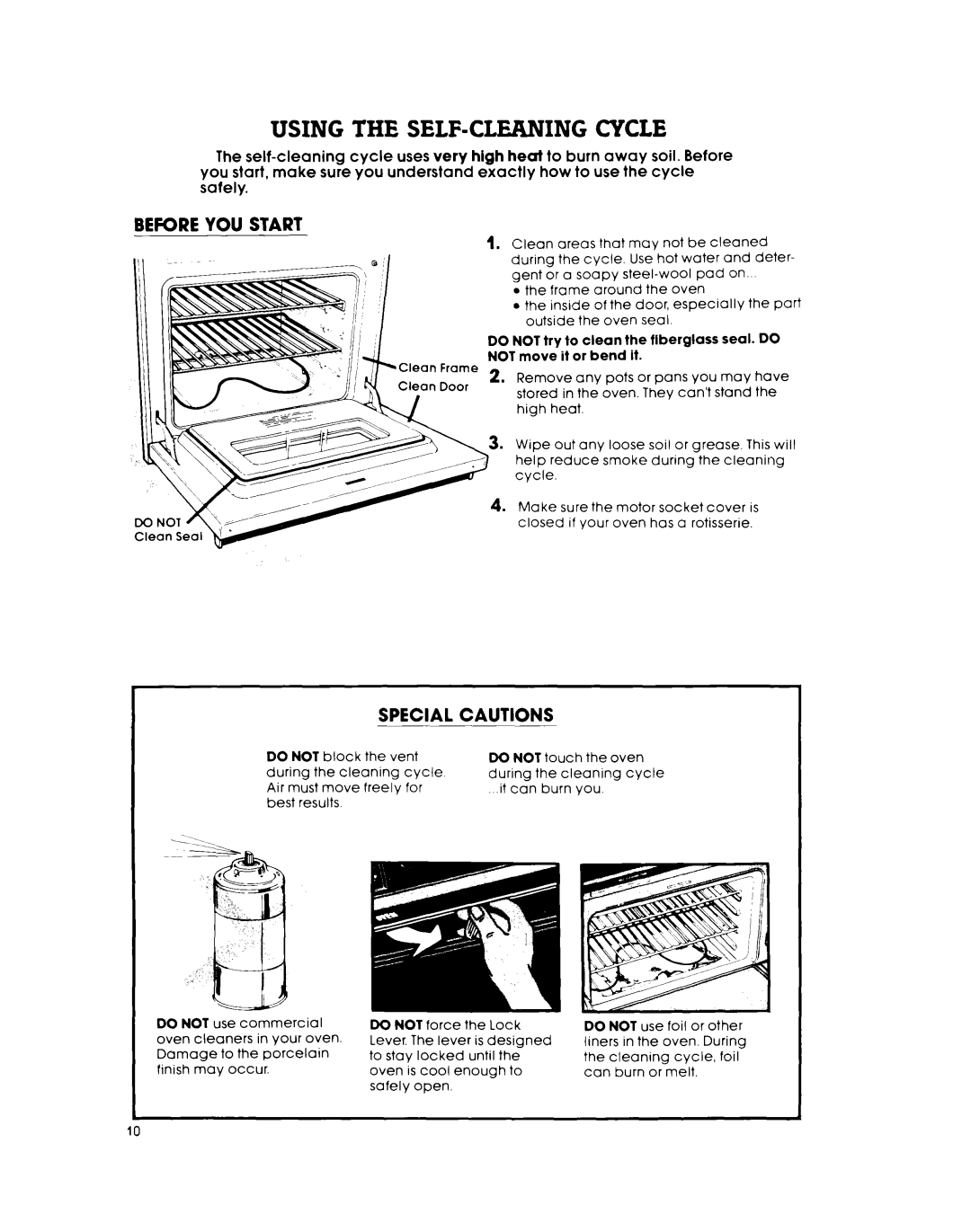 Whirlpool RB26OOXK warranty Using the SELF-CLEANING Cycle, Bekre YOU Start, Special Cautions 