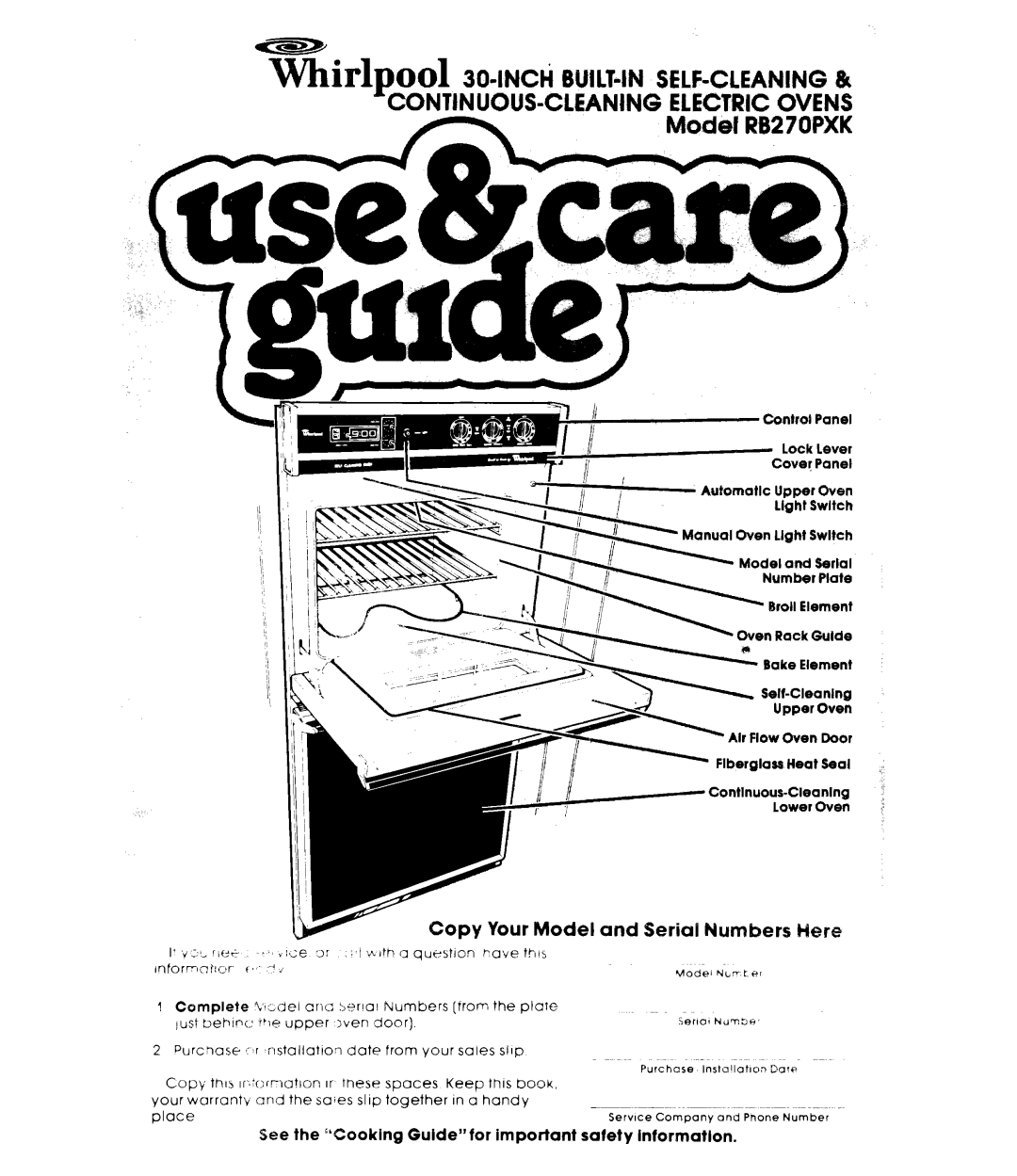 Whirlpool RB270PXK manual Whidpd, See the ‘Cooking Guidefor important safety lnformatlon 