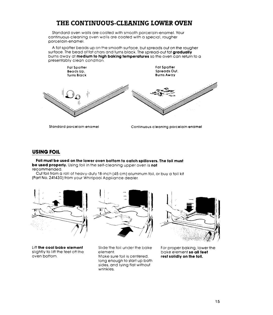 Whirlpool RB270PXK manual CONTINUOUS-CLEANING Lower Oven, Using Foil 