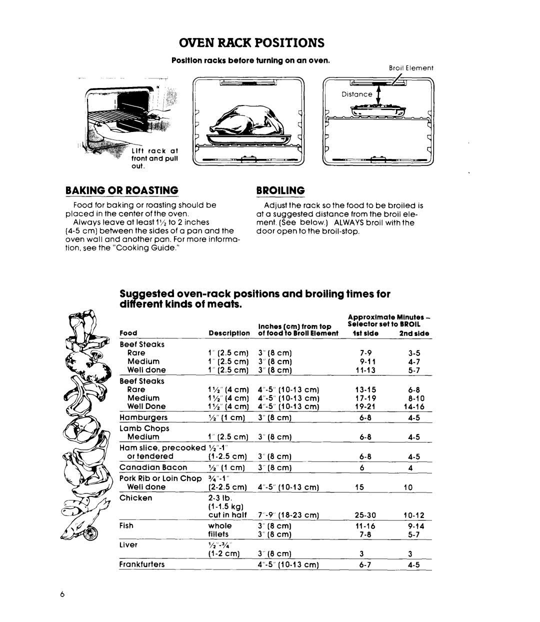 Whirlpool RB270PXK manual Baking or Roasting, Broiling 