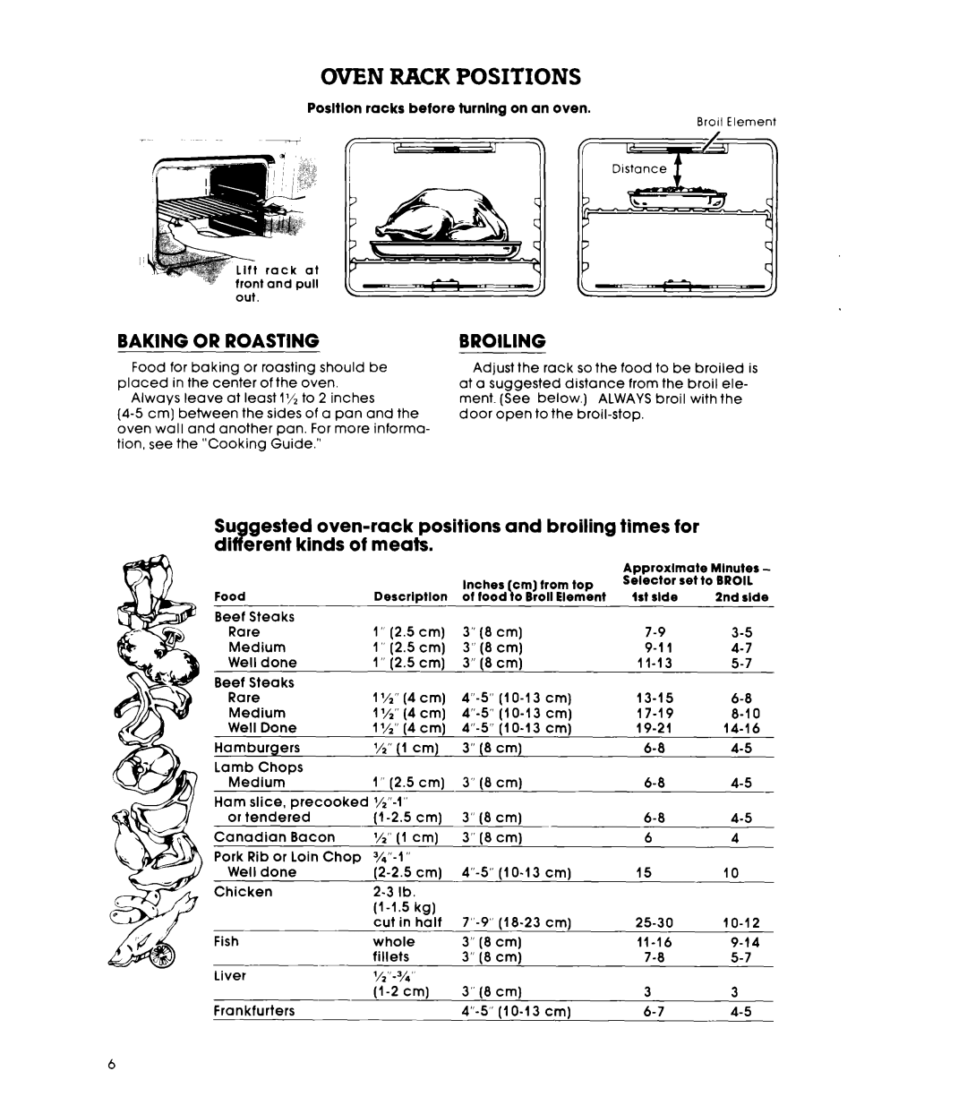 Whirlpool RB270PXK manual Baking Or Roasting, Broiling 