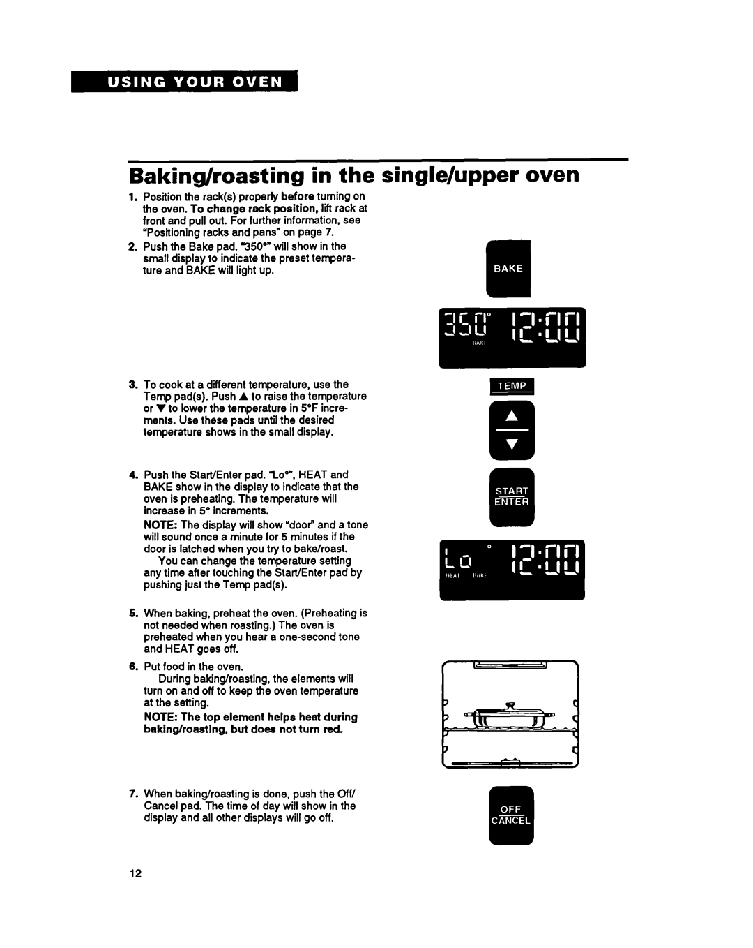 Whirlpool RB270PXY, RB760PXY, RB17OPXY, RB260PXY, RB770PXY, RBIGOPXY warranty Baking/roasting in the single/upper oven 