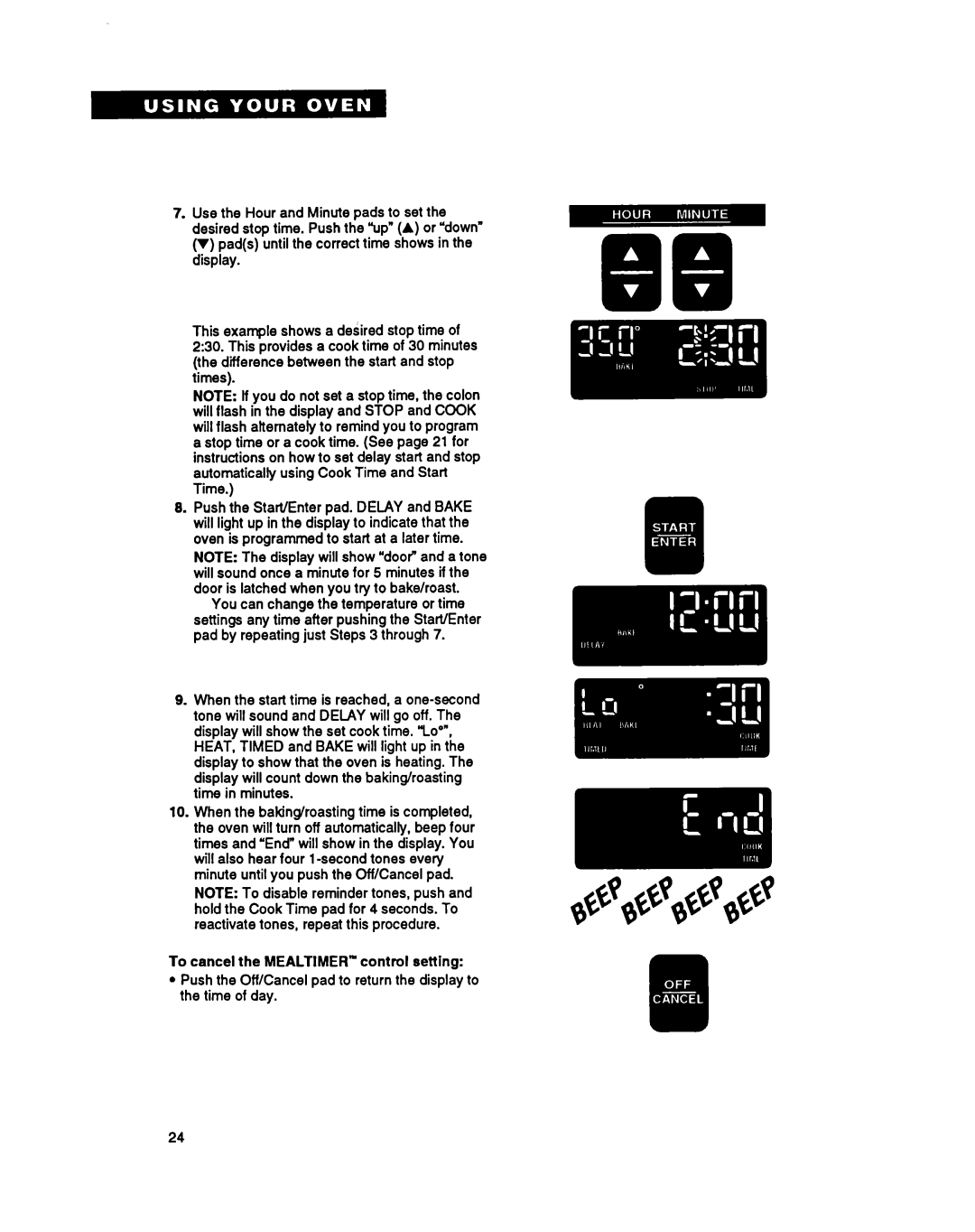 Whirlpool RB270PXY, RB760PXY, RB17OPXY, RB260PXY, RB770PXY, RBIGOPXY warranty To cancel the Mealtimer control setting 