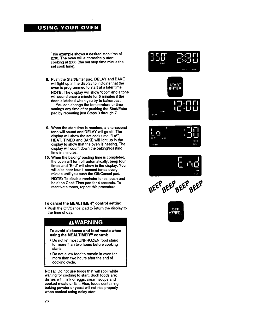 Whirlpool RB17OPXY, RB270PXY, RB760PXY, RB260PXY, RB770PXY, RBIGOPXY warranty To cancel the MEALTIMER.control setting 