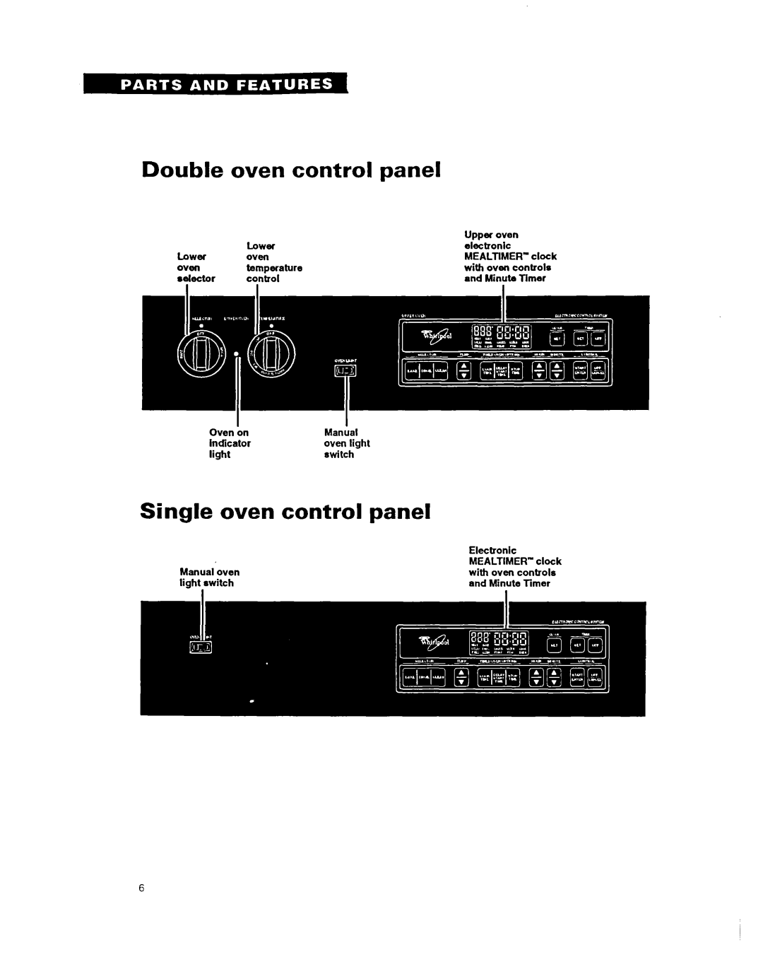 Whirlpool RB270PXY, RB760PXY, RB17OPXY, RB260PXY, RB770PXY, RBIGOPXY Double oven control panel, Single Oven control Panel 