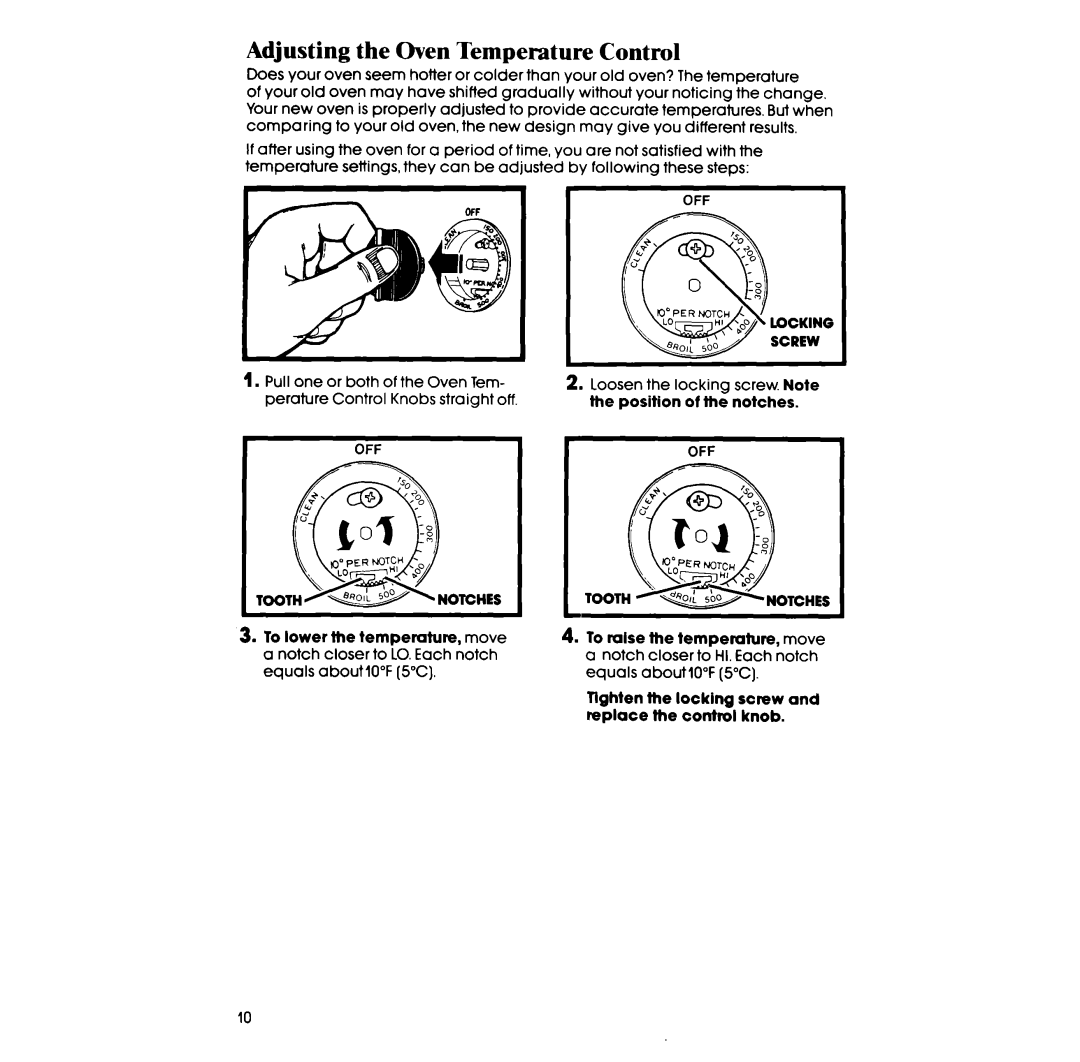 Whirlpool RB275PXK manual Adjusting the Oven Temperature Control, Off 