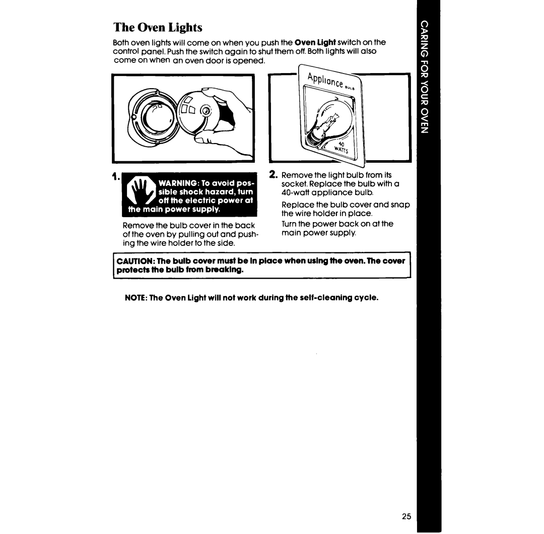 Whirlpool RB275PXK manual Oven Lights 