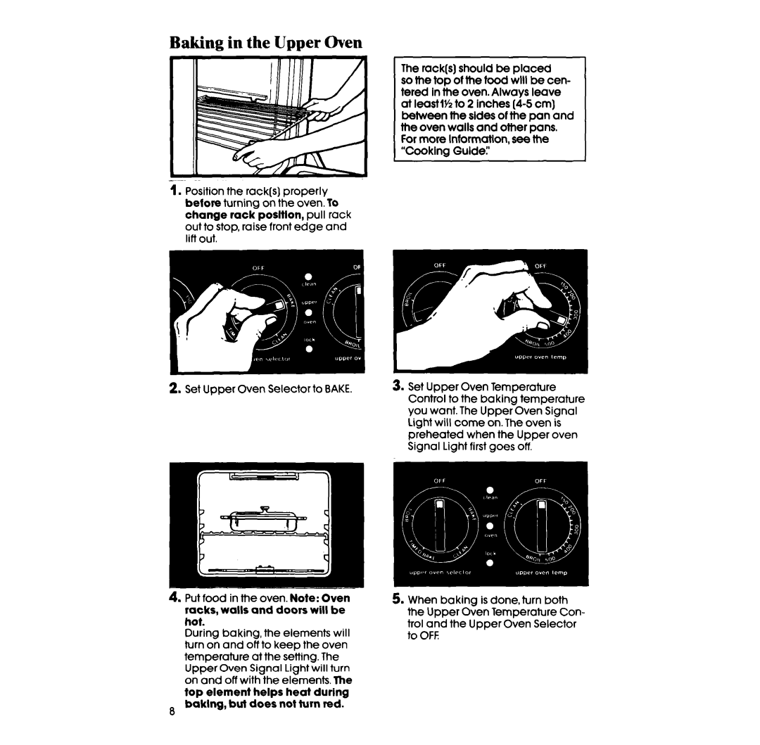 Whirlpool RB275PXK manual Baking in the Upper Oven 