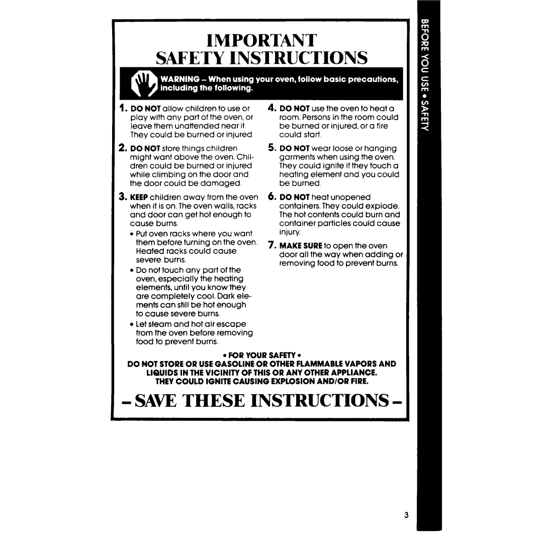 Whirlpool RB275PXK manual Safety Instructions, Saw These Instructions 