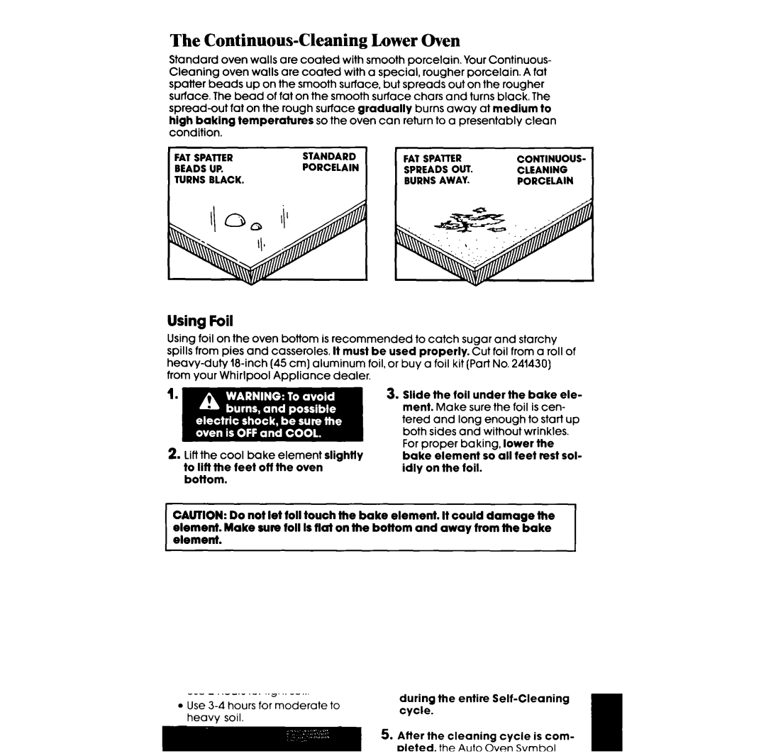 Whirlpool RB275PXV, RB276PXV manual Continuous-Cleaning Lower Oven, Using Foil, Be used 