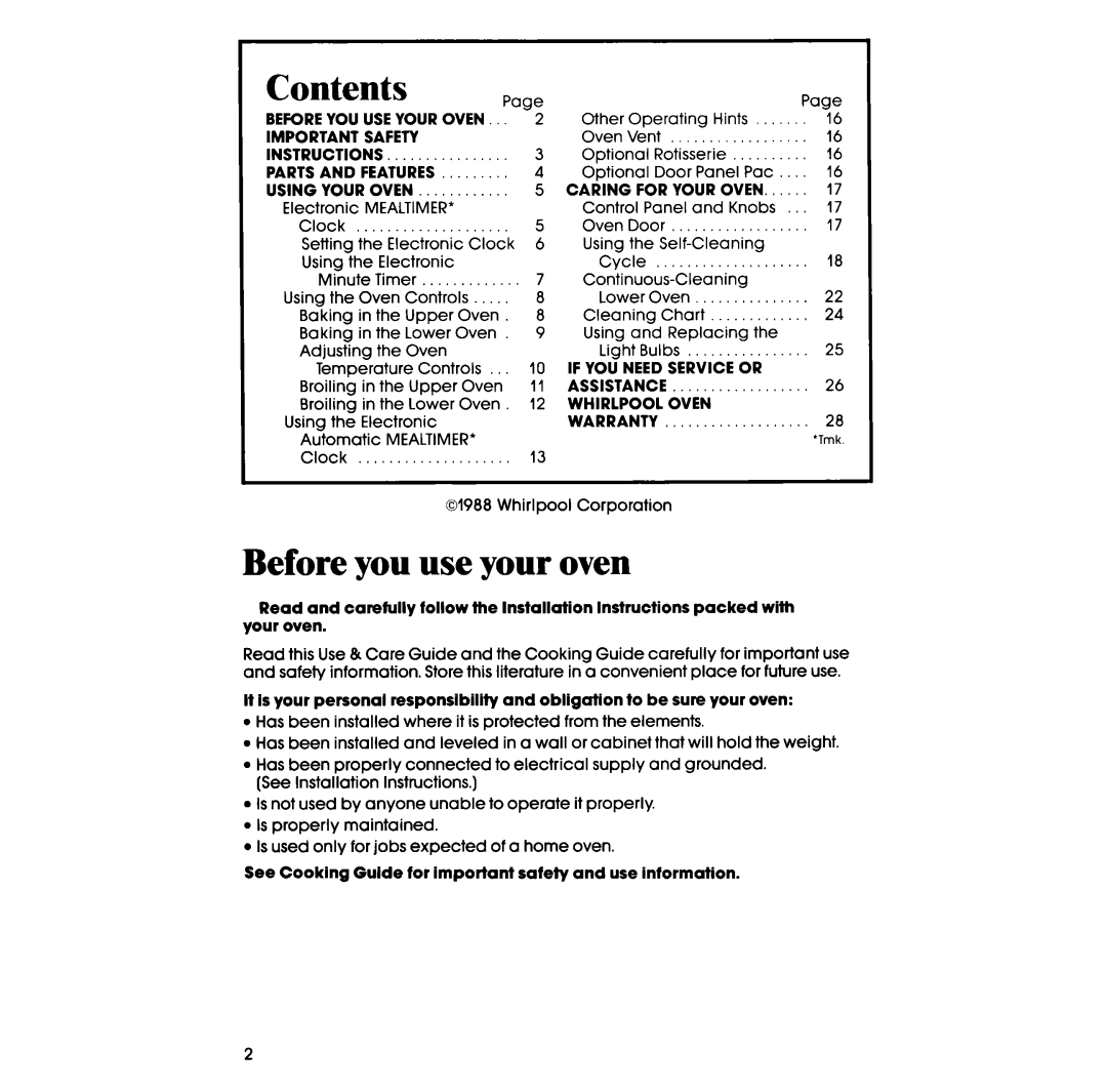 Whirlpool RB275PXV, RB276PXV manual Before you use your oven, Contents 