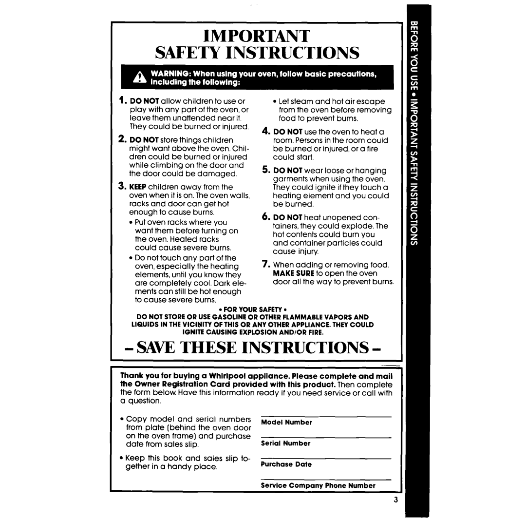 Whirlpool RB276PXV, RB275PXV manual Safety Instructions, Saw These Instructions 